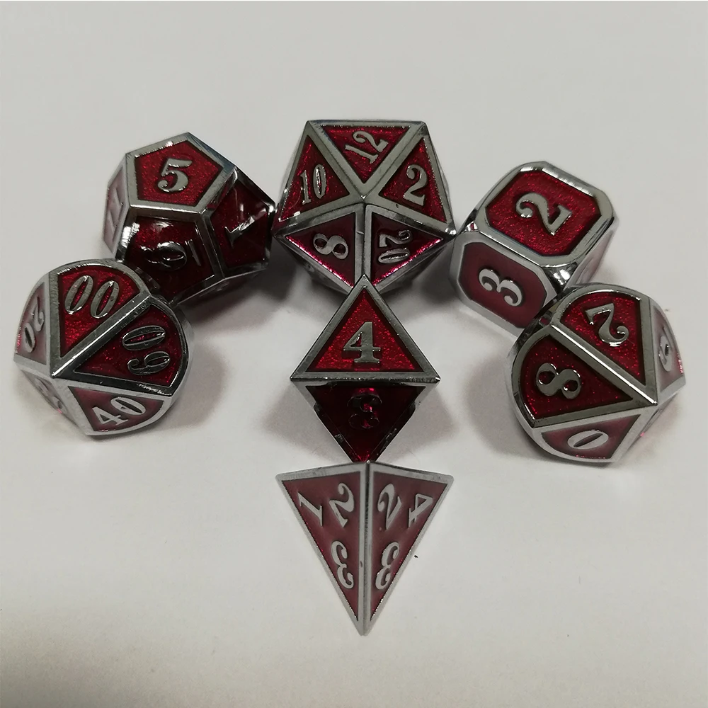 Завод Dnd набор металлических игральных костей Rpg многогранные Подземелья и Драконы цифровые красные кубики настольные игры цинковый сплав D20 6 10 8 12