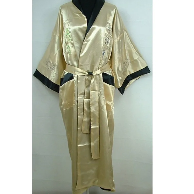 Популярный золотой черный Мужской Атласный двусторонний халат Китайская