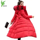 Удлиненная хлопковая куртка, Женская парка, зимнее плотное теплое пальто с меховым воротником, топ с капюшоном, размера плюс, приталенное женское пуховое пальто, 2291