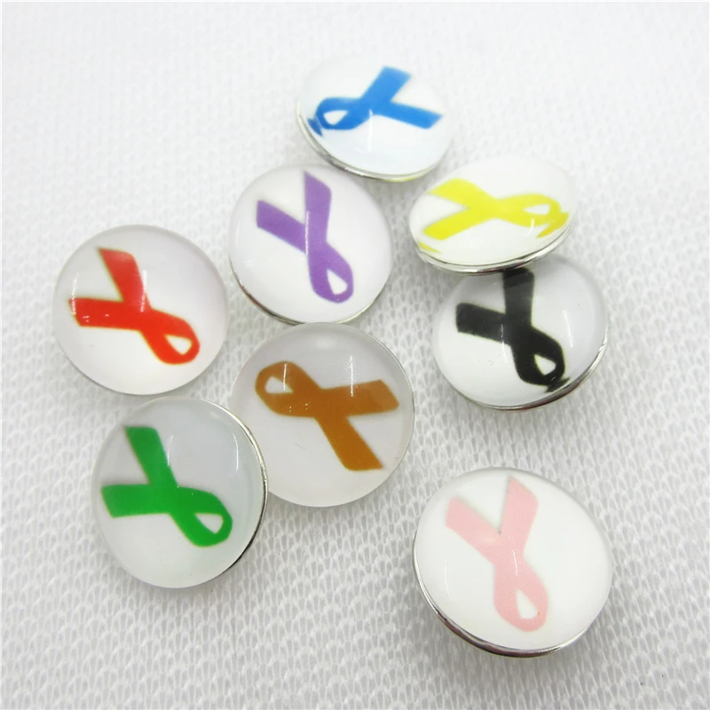 

20pcs Glass Cancer Breast Awareness Ribbon Snaps Button 18mm Ginger Pendant/Bracelet Charms Diy Jewelry