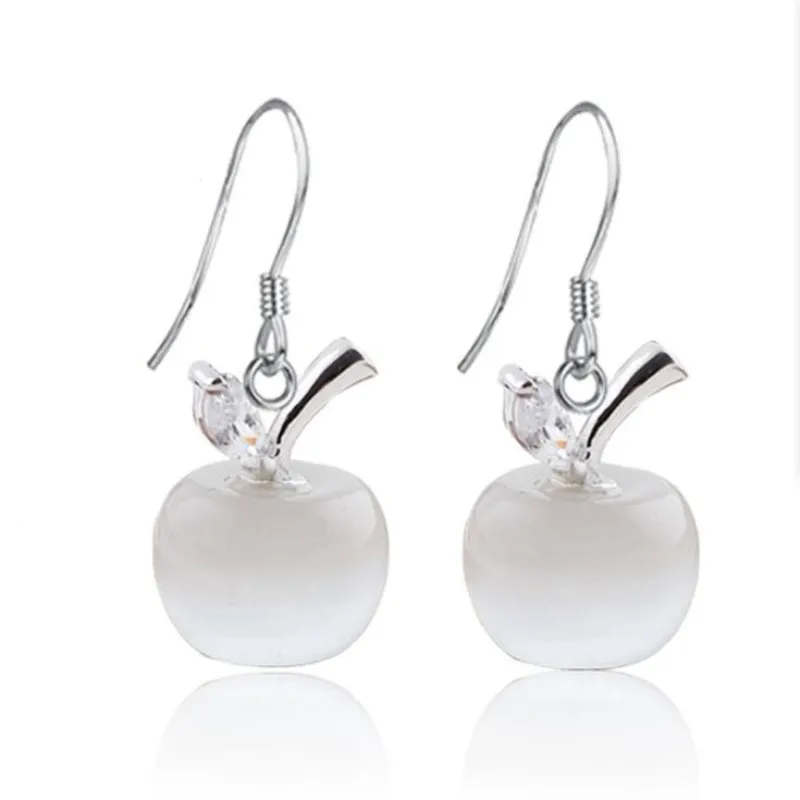 

New Fashion Fruit Shaped Personality 925 Sterling Silver Jewelry Temperament Crystal Apple Female Dangle Earrings SE295