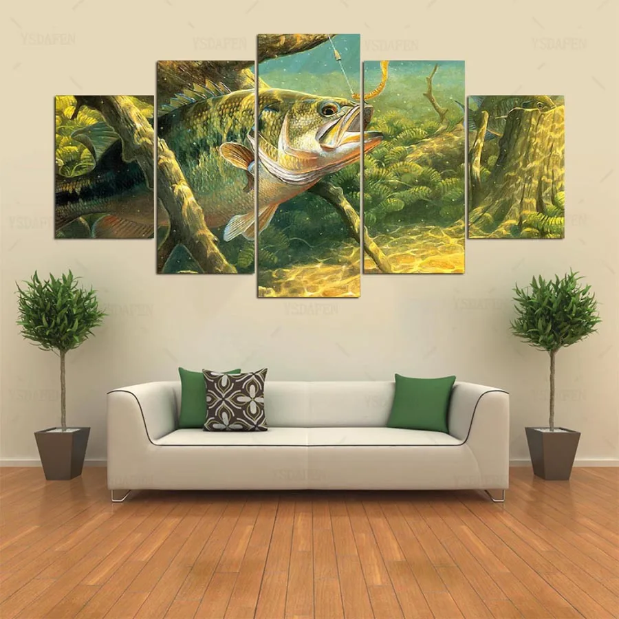 Ysdafen 5 панель HD с Живопись Рыба холсте Home Decor Wall Art картина для гостиной kn 198|art