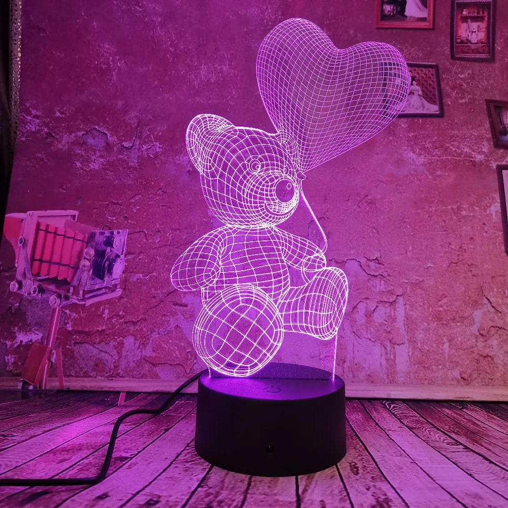 Крутой романтичный плюшевый мишка 3D светодиодный светильник ночник 7 Авто Цвет