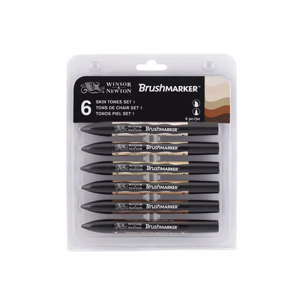 Winsor &amp Newton Brushmarker комплект 6 цветов 12 Цветов мягкой щеткой маркеры Twin Tip Mid