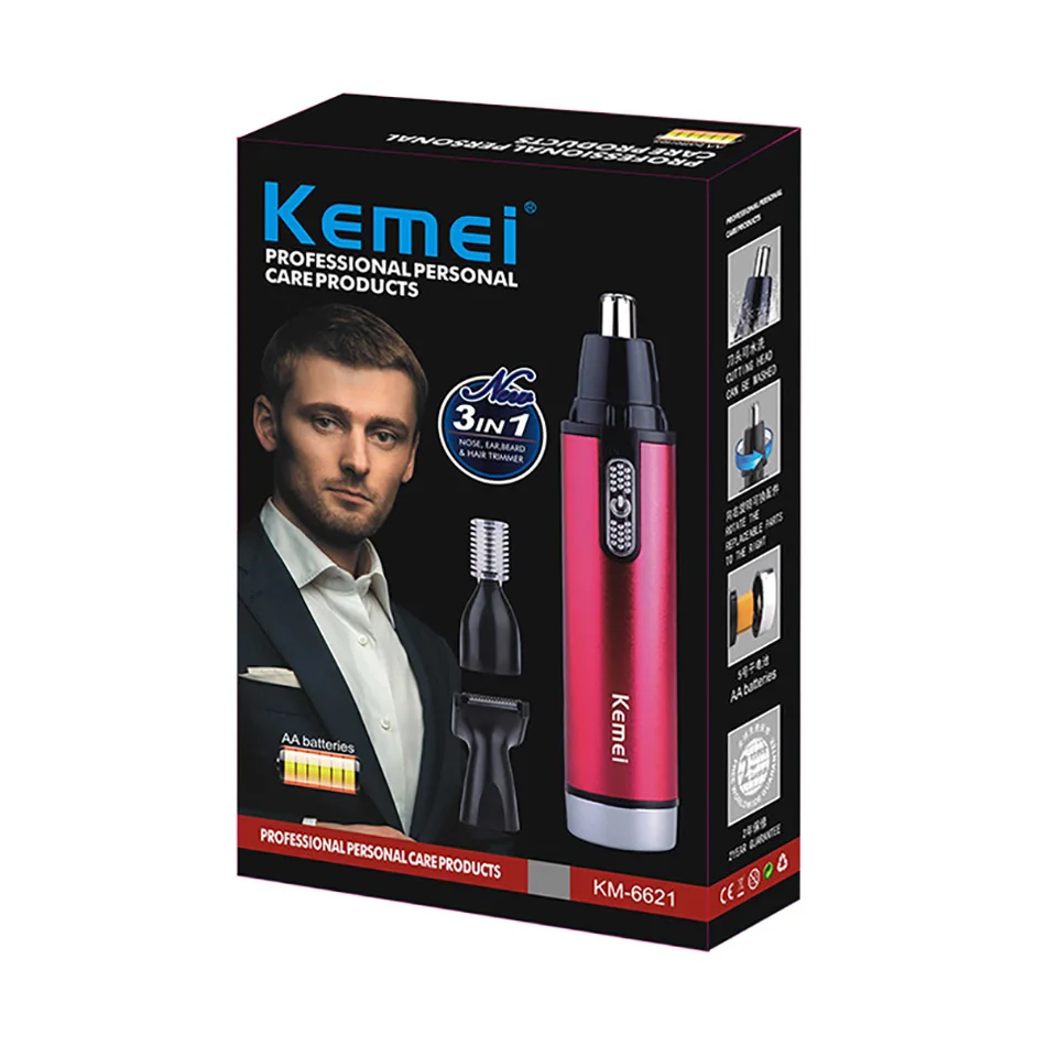 Триммер для волос Kemei 3 в 1 Аккумуляторный триммер носа и ушей тример бороды