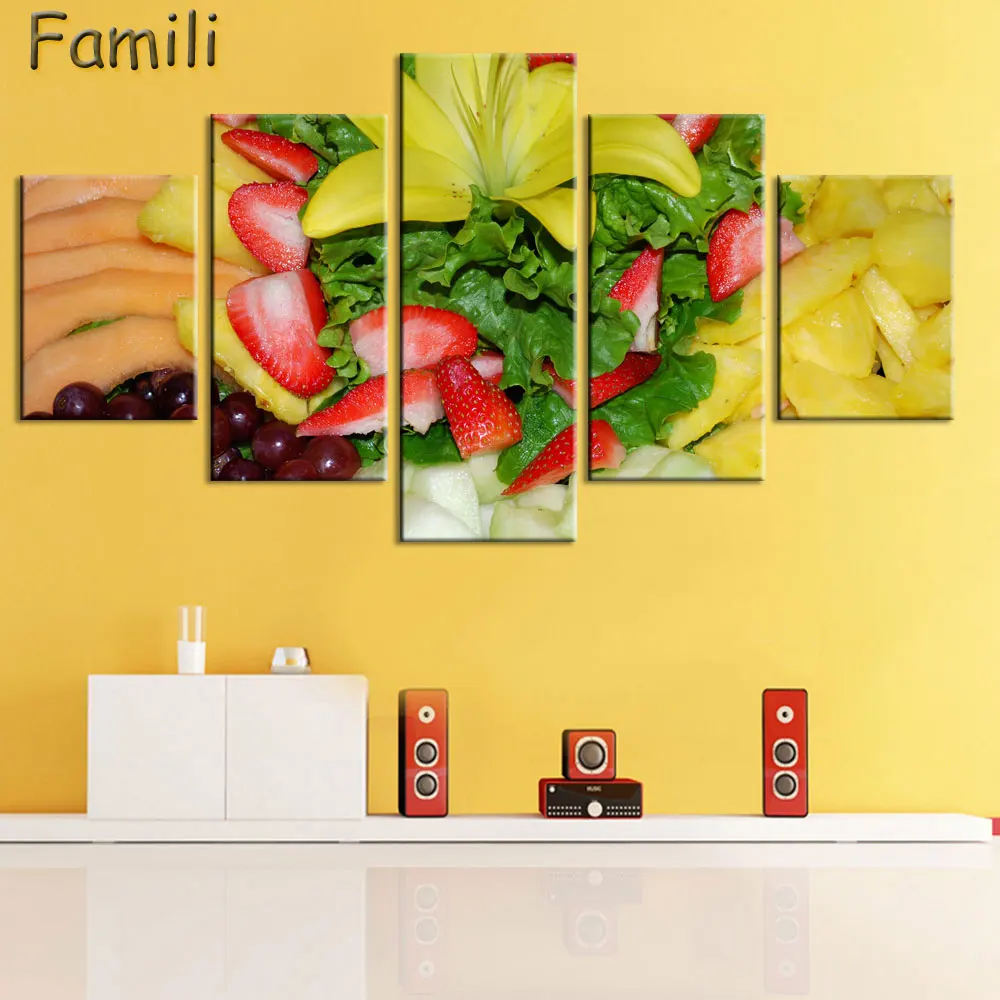 

5 Piece Canvas Fruit Paintings, Food Wall Art, Strawberry Modern Picture, Minimalist Decoration Canvas Prints Home Bedroom Decor