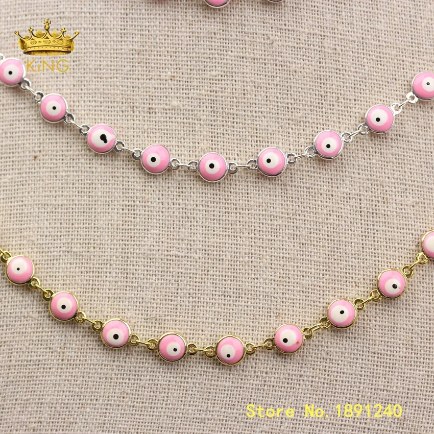 

5meter Pink Evil Eye Enamel Chain Findings,Wholesale Evil Eye Chains Boho Choker,Enamel Glass Beaded Glasses Chain Jewelry ZJ366