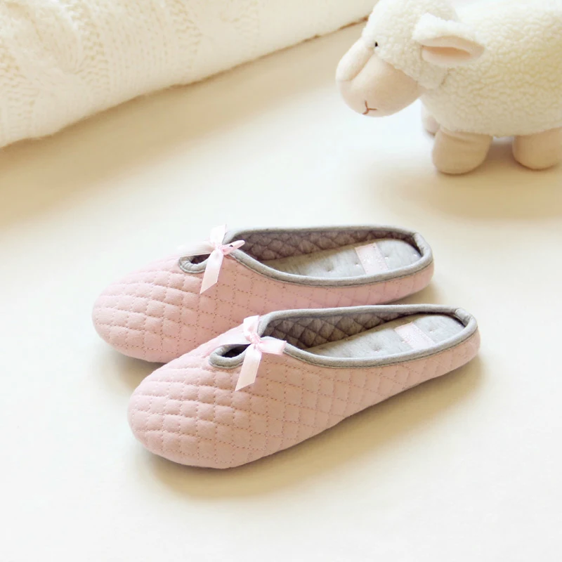 Lovely Bowtie Winter Women Home Slippers For Indoor Bedroom House Soft Bottom Cotton Warm Shoes Adult Guests Flats | Обувь