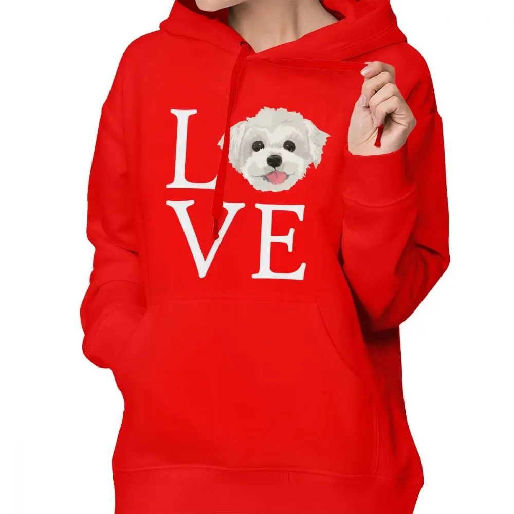 МАЛЬТИЙСКАЯ Собака Толстовка I Love Maltese Dog Lover милые собачьи мордочки толстовки большие хлопковые толстовки женские графические пуловеры худи - Цвет: Красный