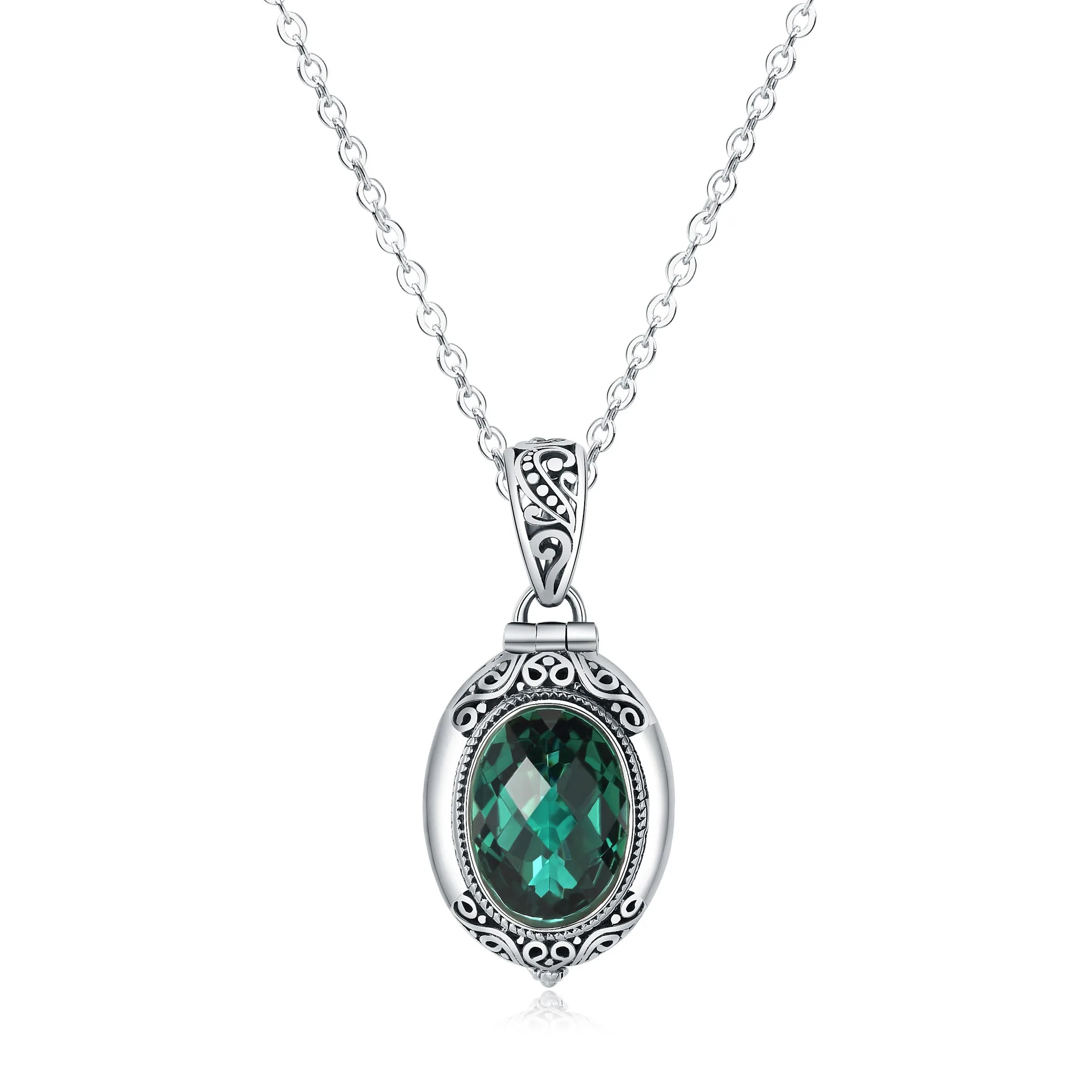 BOCAI S925 Sterling Silver Pendant 2022 New Fashion Can Open Gawu-box Green Crystal Amethyst Pure Argnetum Jewelry for Women