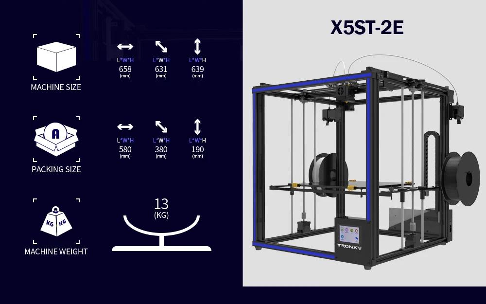Новинка, Tronxy DIY 3d принтер, X5ST-2E, смешанный цвет, двойной порт подачи, 3d принтер, металлическая машина с горячей станиной