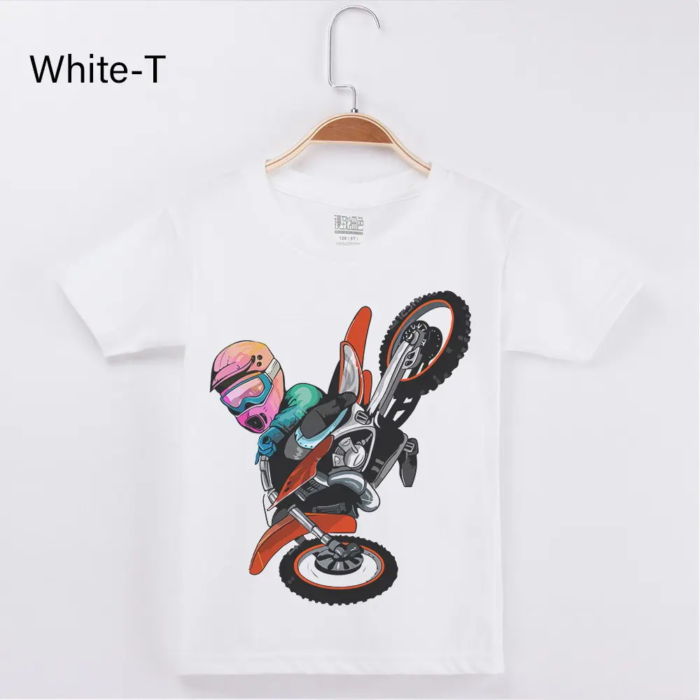 White T Ограниченная скидка, Детская футболка для мальчиков, хлопковые футболки в хипстерском стиле, Детская футболка с рисунком мотоцикла и мотокросса Популярные топы - Цвет: White T