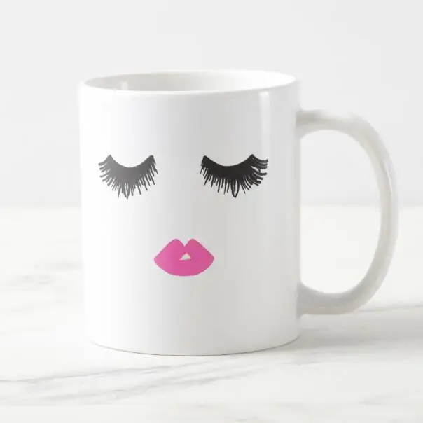 Funny Eye Lash Lip Coffee Mug Tea Cup Novelty Eyelash Lashes Makeup Ceramic Mugs Cups for Her Girl Lady Eyelashes Gifts Fashion