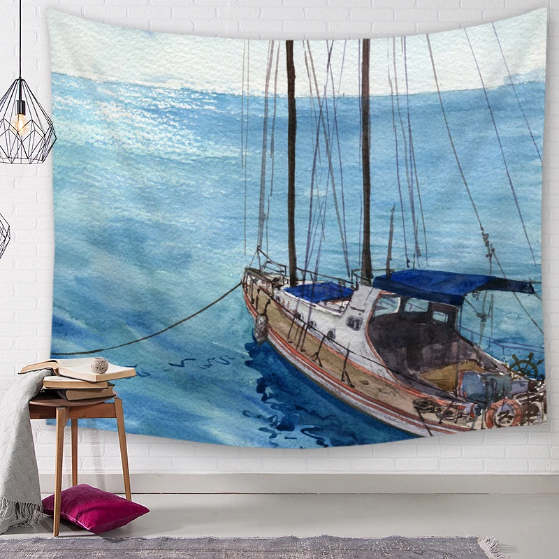 Ferry Tapestry High-Definition Map Fabric Wall Hanging Decor Watercolor Letter Polyester Table Cover Yoga Beach towel | Дом и сад