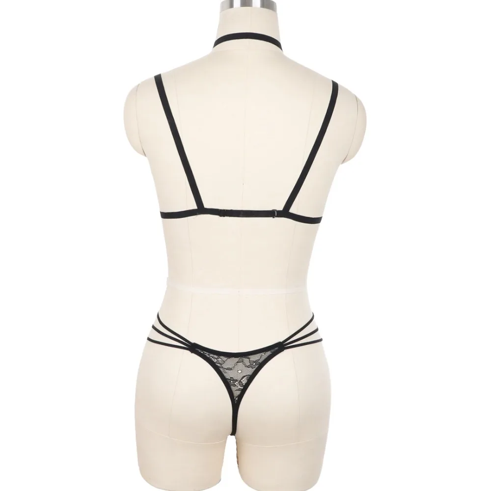 Crop Top Set Black Open Chest Cage Harness Bra Fetish Wear Bottom Panties Body Sexy Lingerie Bondage Bodysuit | Женская одежда