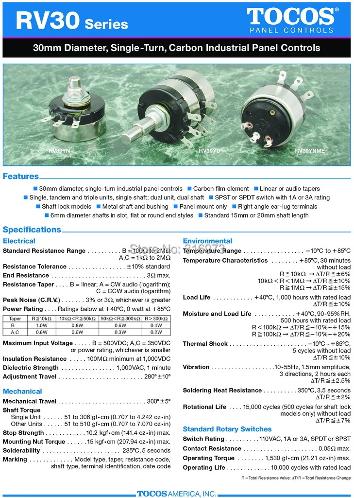 (10 шт./лот) RV30YN 20S B501 COSMOS TOCOS 500 Ом вращающийся потенциометр промышленной панели
