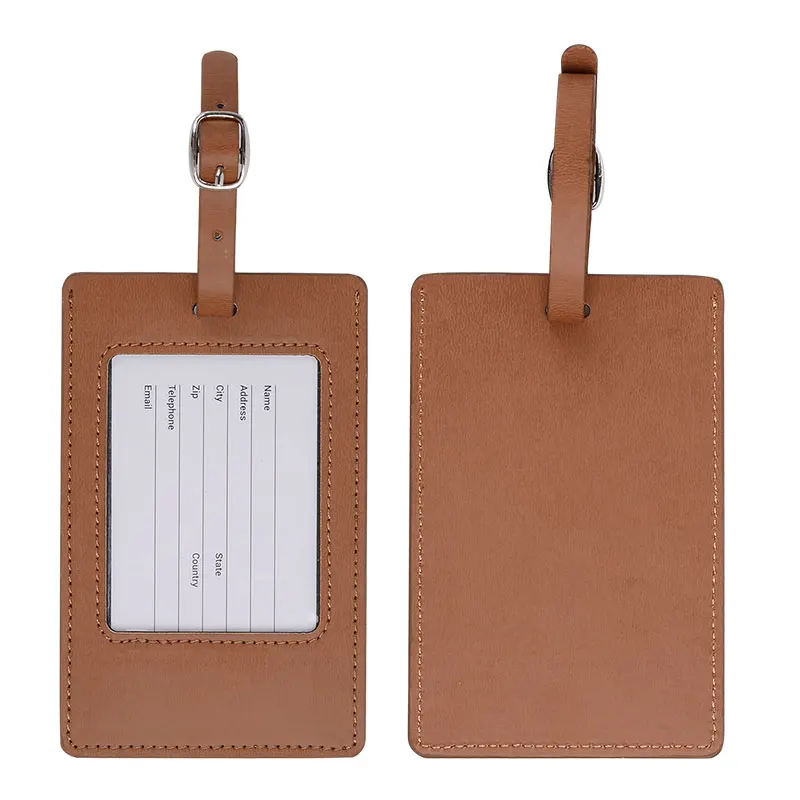 Кожа PU Багажные Бирки Коричневый Цвет Дорожные Аксессуары Чемодан С Именем Карты