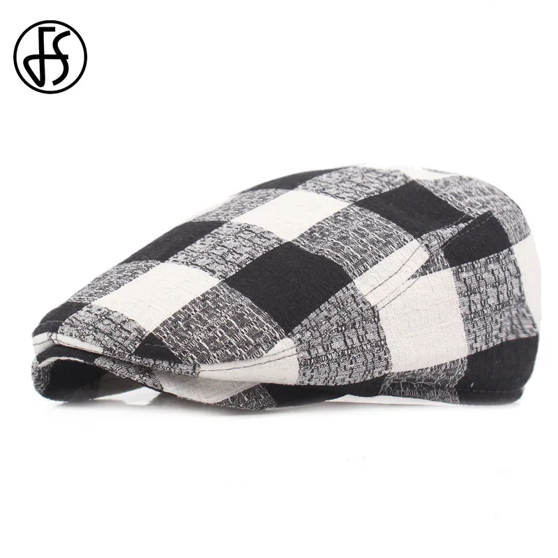 Женский клетчатый берет FS Классический Повседневный хлопковый в стиле унисекс