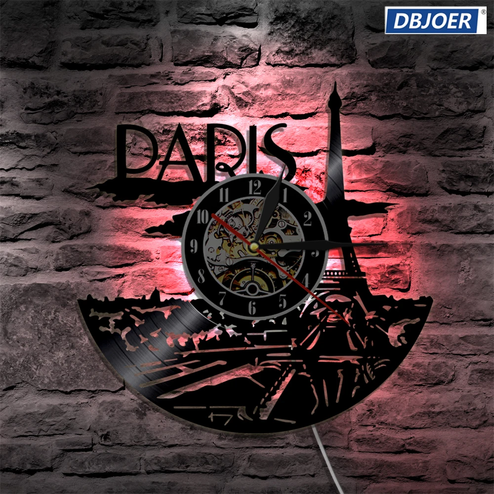 Часы настенные с подсветкой LED и сменой цвета Paris City с дистанционным управлением, современный неоновый фон для стильного интерьера гостиной.