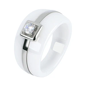 White Ring Модное мужское кольцо, простой стиль, Кристальное кольцо, нержавеющая сталь, круглая полоса, здоровые керамические кольца для мужчин и женщин, ювелирное изделие, подарок - Цвет основного камня: White Ring