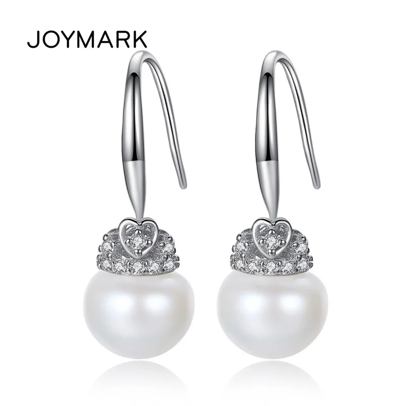 

Heart Crown S925 Sterling Silver Jewelry AAAA Natural Fresh Water Pearl Hook Drop Earrings Christmas Gift For Girls JPSE005