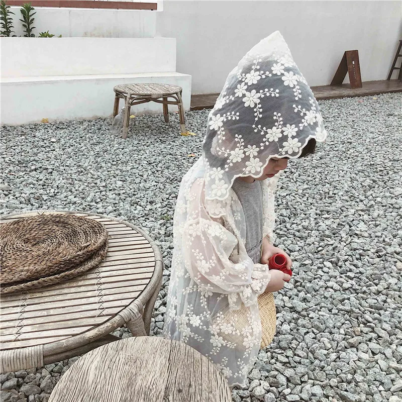 

Girls White Blouse Cardigan Thin Hoodie Outerwear Fashion Clothing Lace Sunscreen Summer Mosquito Sun Protection Shirts For Girl