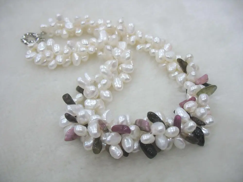 3 ряда пресноводный жемчуг Белый барочный турмалин 18 дюймов оптовая продажа