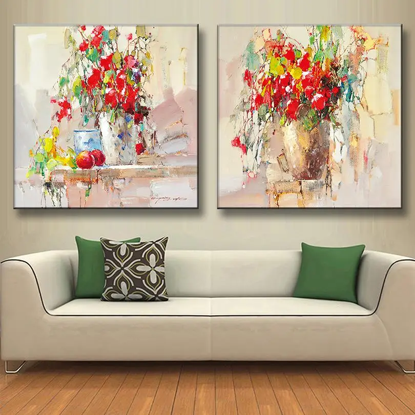 2 шт./компл. абстрактная картина маслом цветок Холст Настенная украшение дома