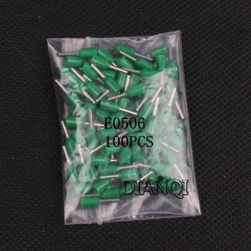 DIANQI E0506 трубки Изоляционные изолированные клеммы 0.5MM2 кабель провод разъема 100 шт./упак. изоляционные обжимной терминал разъем для электронных сигарет
