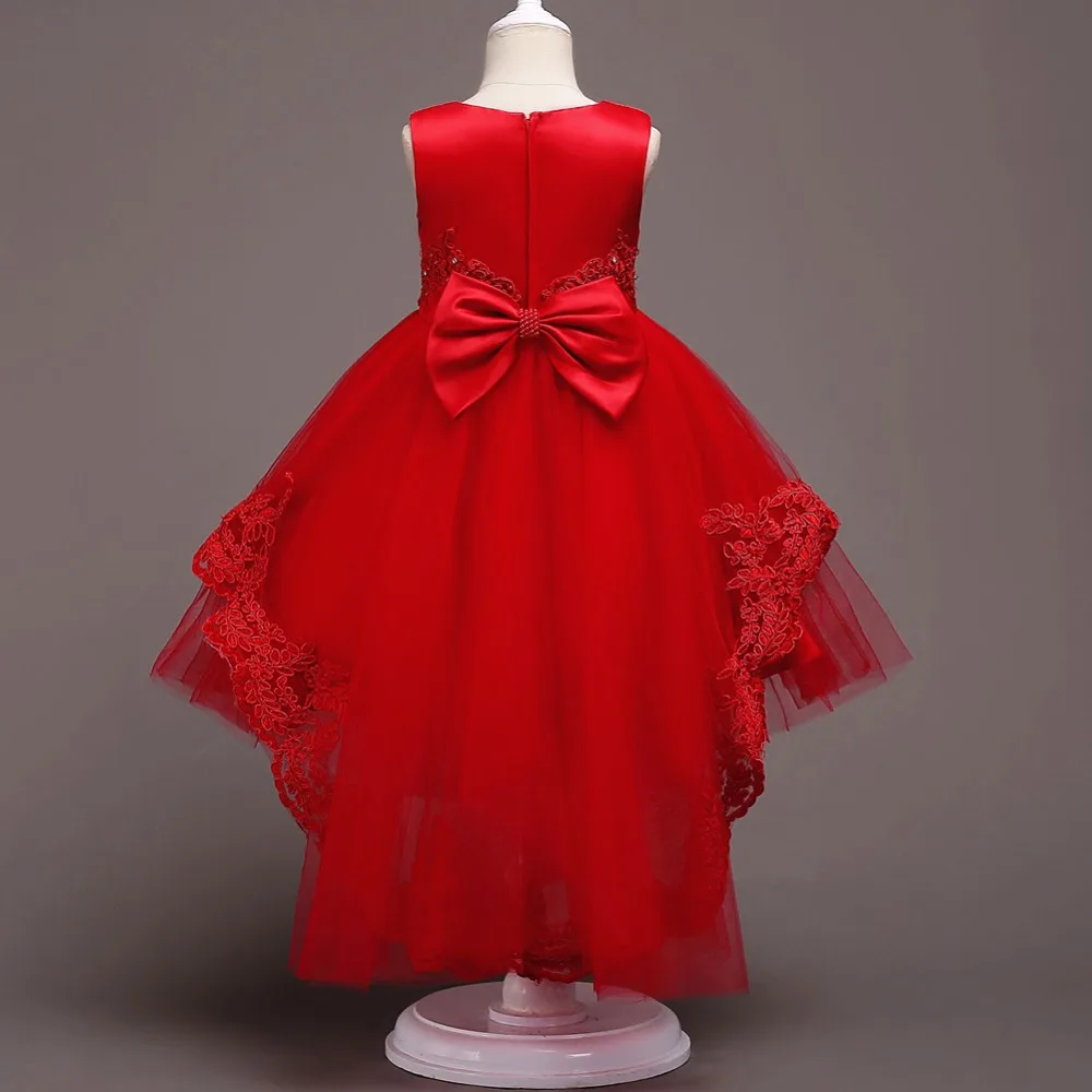 Платье с цветочным узором для девочек; Пышные свадебные вечерние платья с красным прицепом для девочек; кружевное вечернее платье принцессы для первого причастия