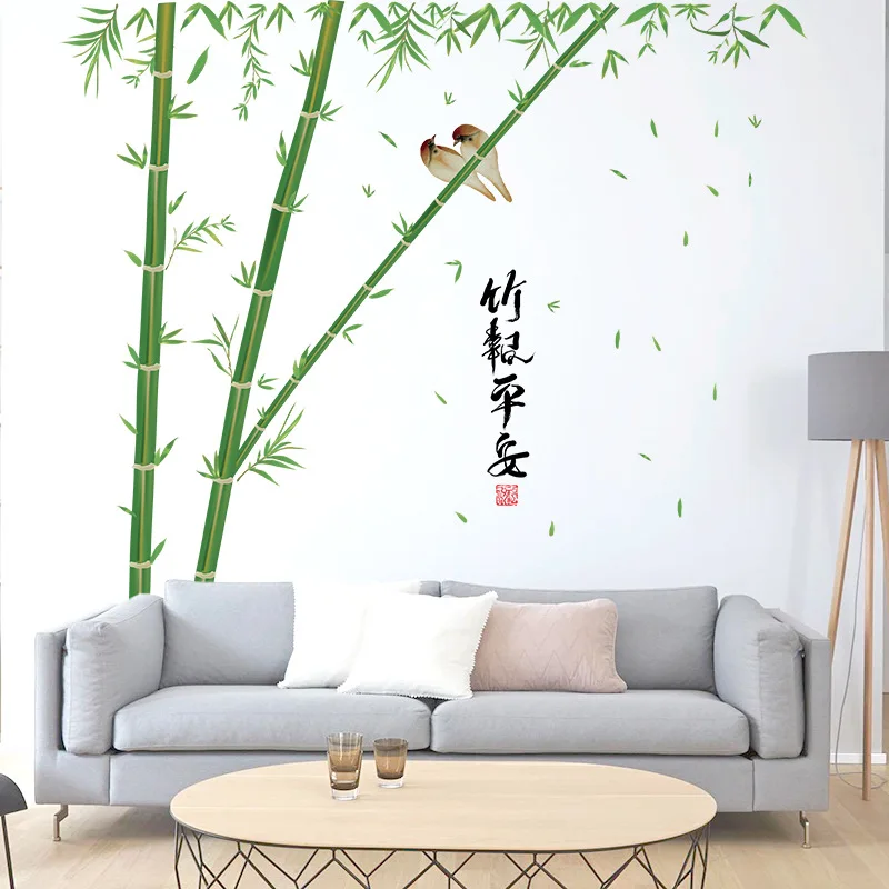 2 шт./компл. бамбуковый лес птицы большой Размеры стены Стикеры Home Decor Спальня шкаф ТВ диван плакат ПВХ DIY Книги по искусству обои