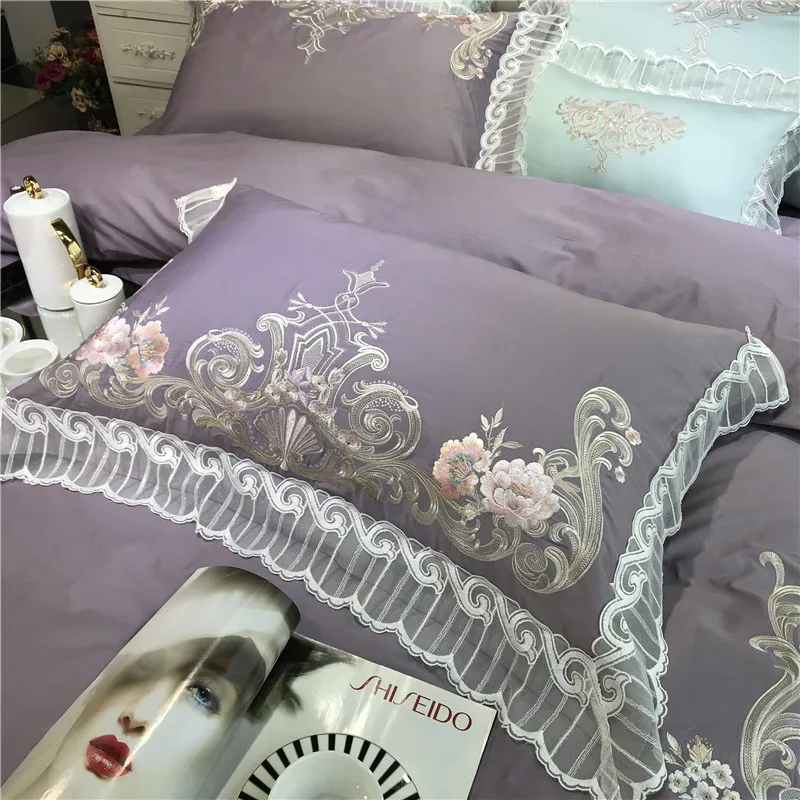 Высококачественный роскошный фиолетовый пасторальный кружевной комплект