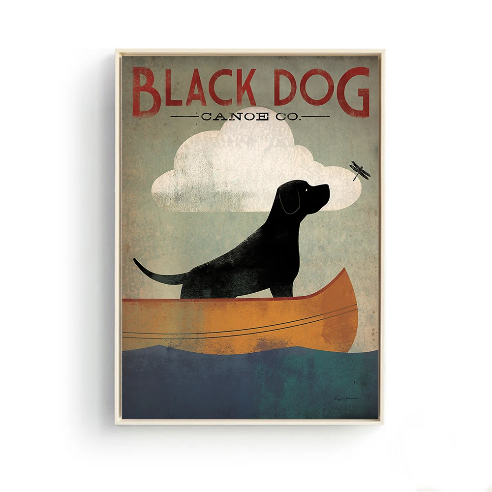 

Canvas Painting Couple Dog Drink Labrador Pug Black Dogs Wall Pictures for Living Room Decoration Kitchen Decor Retro Animals