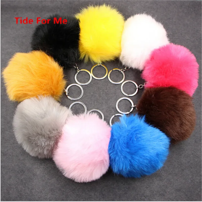 2017 New Fashion Rabbit Fur Keychain Ball PomPom Cell Phone Car Bag Fluffy Pendant Silver Metal Buckle Charm Key Ring | Украшения и