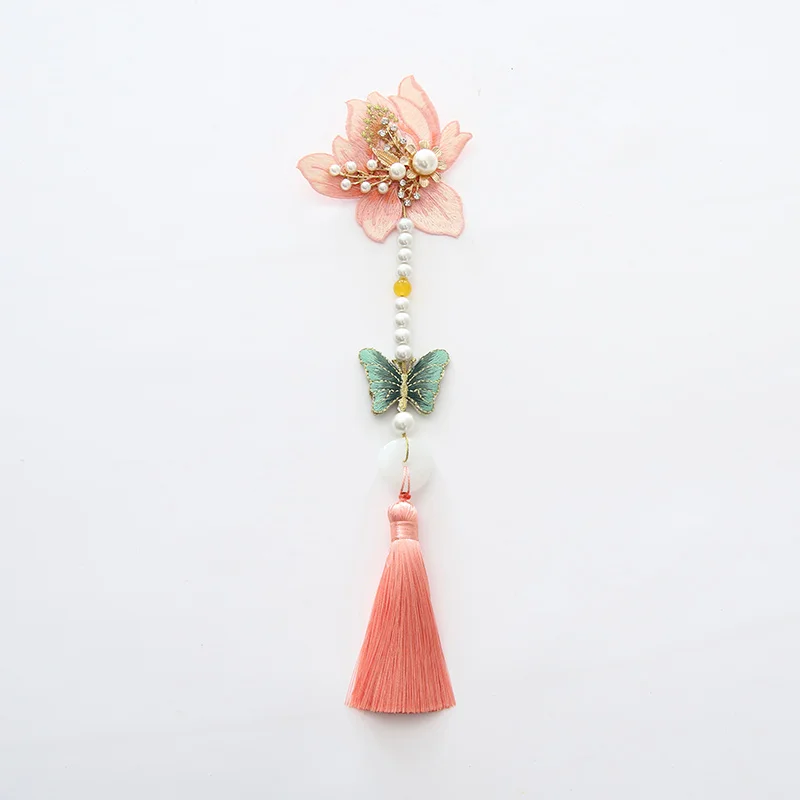 Orange pink Ретро китайский стиль cheongsam Hanfu чистая ручная вышивка бабочка кисточки давление подвесной кулон брошь аксессуары - Окраска металла: Orange pink