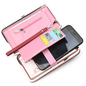 Брендовый дизайнерский кошелек-клатч для сотового телефона, женский, вместительный, кожаный, с ремешком на руку, D170