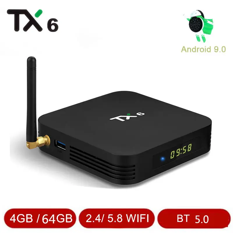 Smart box tv Android 9,0 tv Box 4k tv потоковое видео устройство TX6 4 Гб 64 Гб Allwinner H6 Ultra HD 2,4G/5G wifi BT5.0 Netflix телеприставка