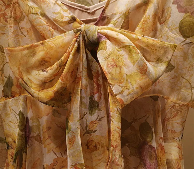 

2019 Summer Dresses For Women Two Pieces Camisole With Dress Printed Florals Bow V-neck Lady Party Vintage Vestido Top Quality