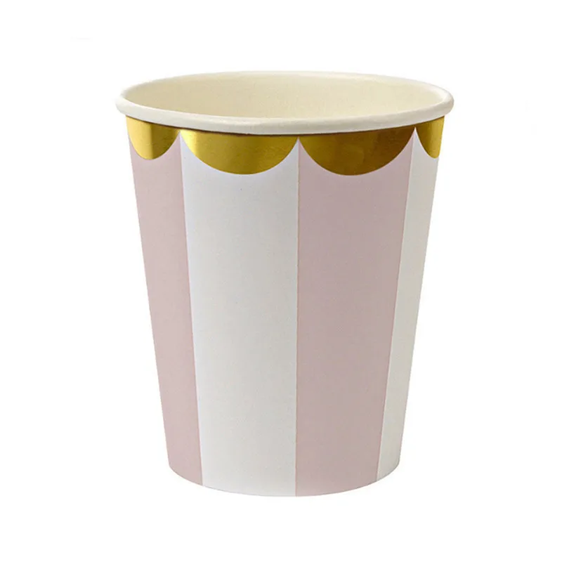 Золочение High end одноразовой посуды комплект с надписью розовый бумажные тарелки