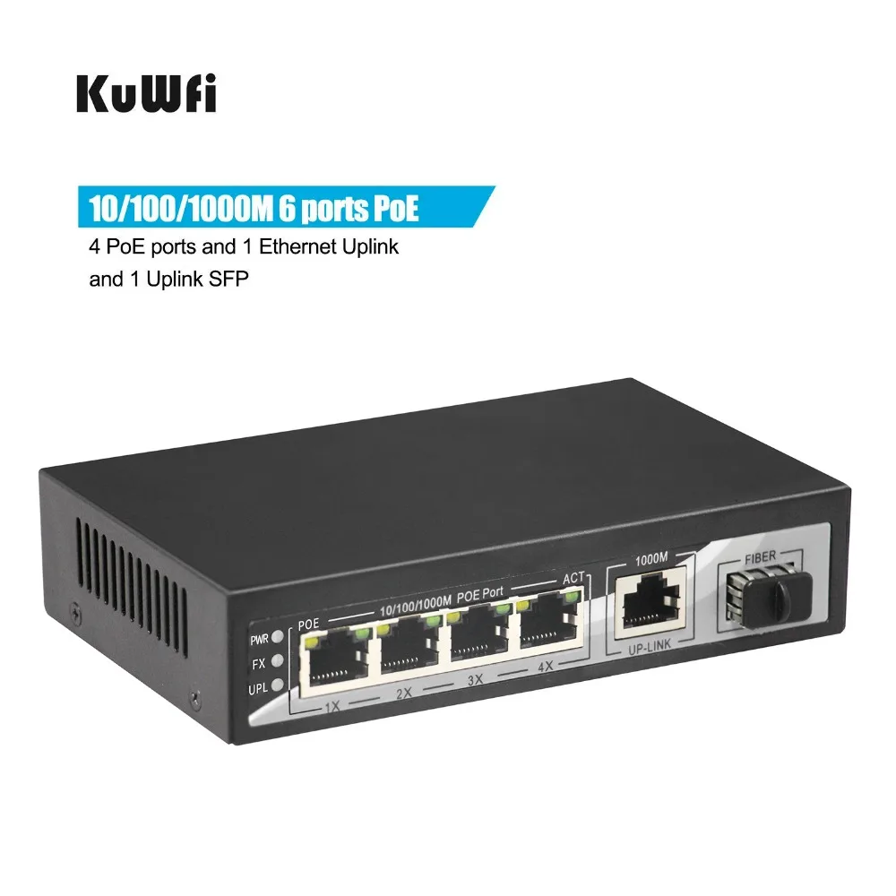 4 10/100 /1000 Мбит/с гигабитный PoE Порты 1 Gigabit Ethernet Uplink SFP Порт оптический коммутатор