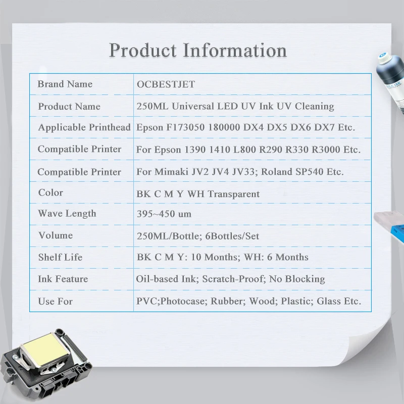6 бутылок светодиодные УФ чернила + Очистка для Epson L800 L805 R290 L1800 1390 1400 1500 Вт DX5 DX7 всех