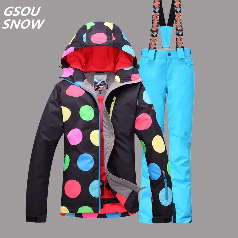 

Женская одежда Gsou куртка для снежной погоды + брюки ветрозащитная Водонепроницаемая уличная спортивная одежда лыжные утепленные комплекты для сноуборда