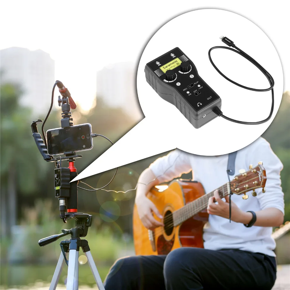 Saramonic SmartRig+ Di Микрофон XLR и 6,3 мм гитарный интерфейс с сертифицированным MFi разъемом Lightning для iPhone 7 7 s 8 X