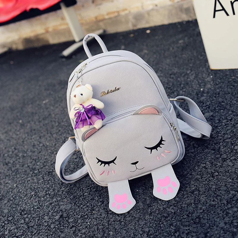 Flyone Горячая искусственная кожа Мода милый кот рюкзак черный элегантный дизайн