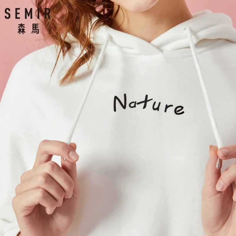 SEMIR Женская флисовая толстовка с капюшоном и принтом пуловер опущенным плечом на
