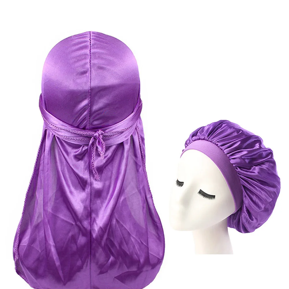 Durags и Bonnets подходит для мужчин женщин длинный хвост шелковистый дюраг капот пары