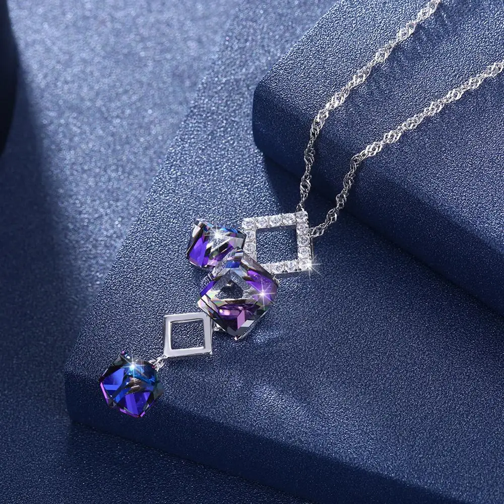 Химические молекулы кулон ожерелья куб фиолетовый белый кристалл от Swarovski