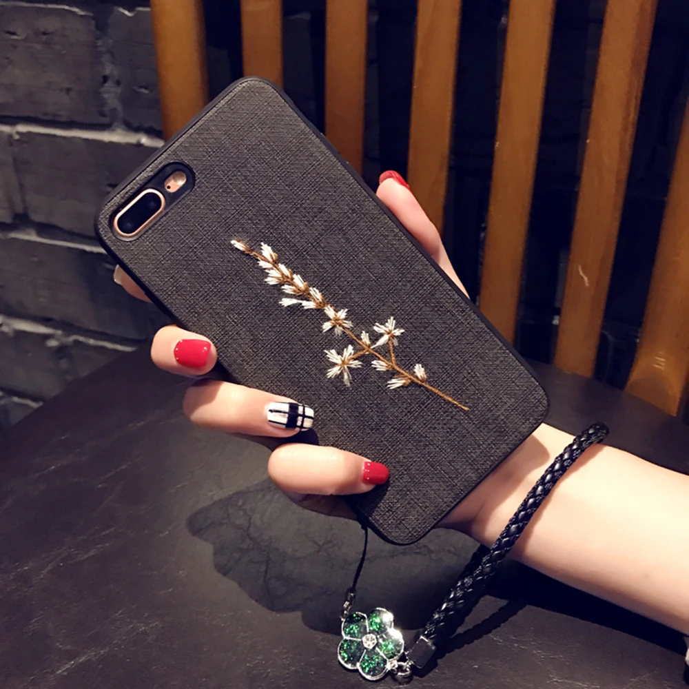 Case For Apple iPhone 7 6S 8 Plus 5 X 6 Floral Rose Pattern Embroidery Cover New Style All Inclusive Feel Comfortable Cute | Мобильные