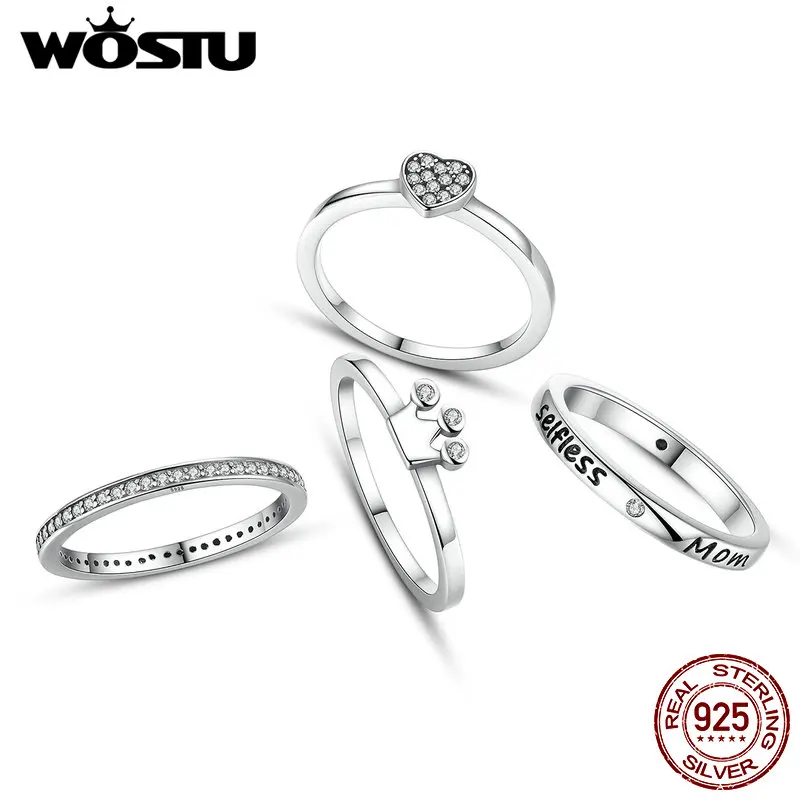 WOSTU хит продаж 100% Стерлинговое Серебро 925 пробы 1 шт прозрачный CZ сердце и корона