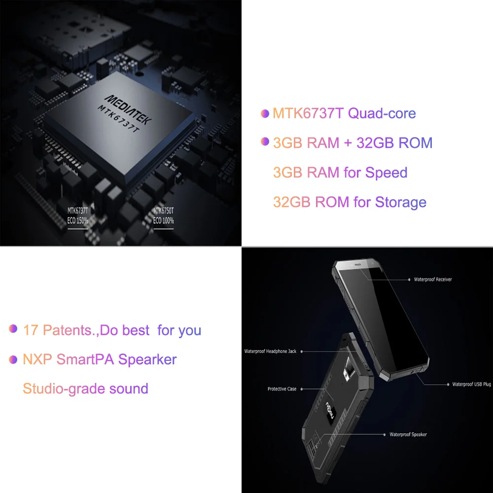 IP68 Водонепроницаемый Nomu S10 Pro мобильный телефон 5000 мАч Быстрая зарядка 3 ГБ + 32 Гб 5 0